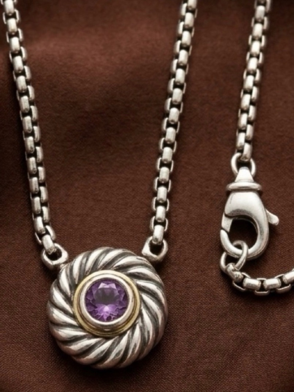 David Yurman Amethyst Cookie Necklace, 925 Silver, 585 14k Gold